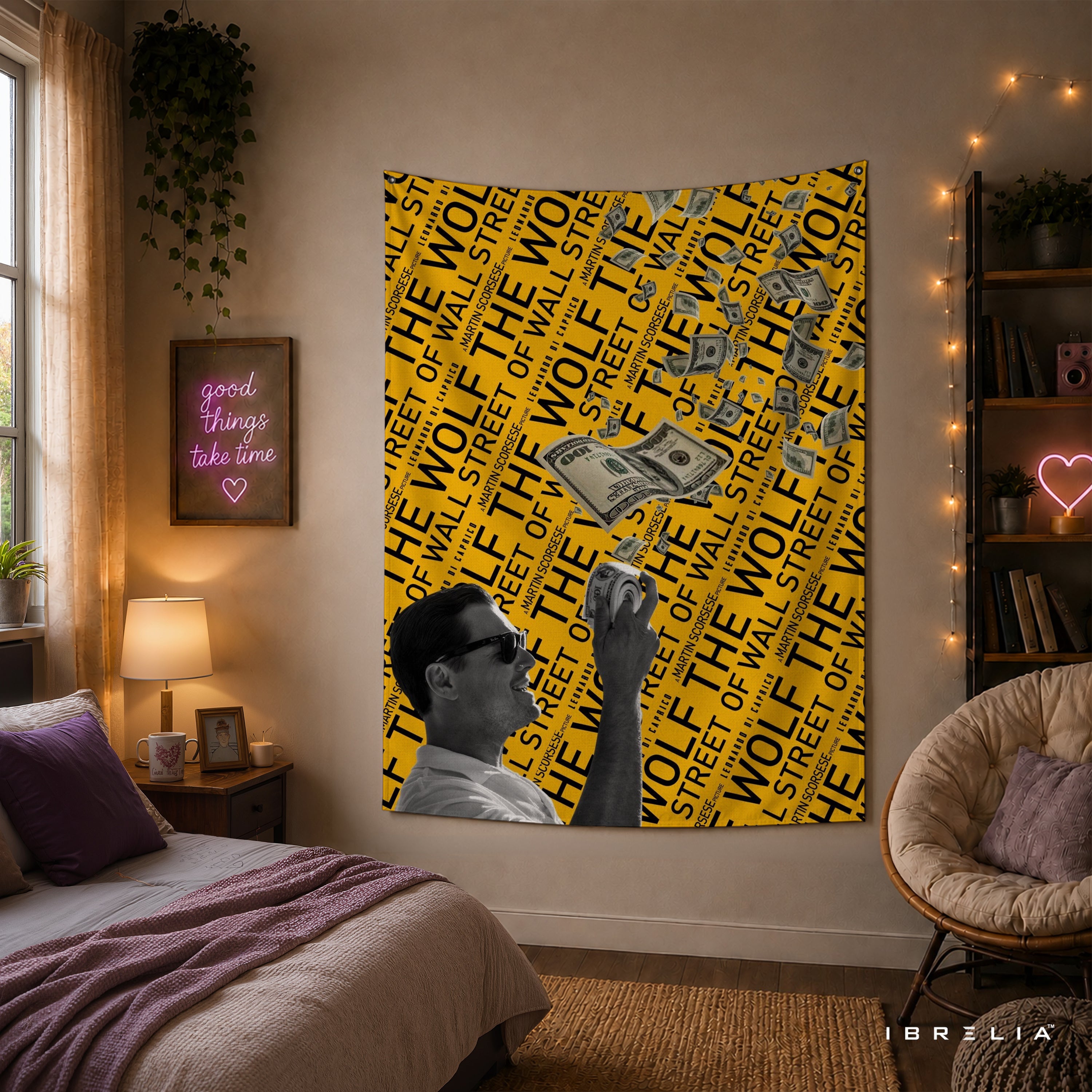 The Wolf of Wall Street Money Rain Wall Tapestry – Premium Motivational Wall Hanging for Home, Office & Gaming Room