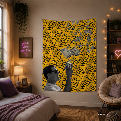 The Wolf of Wall Street Money Rain Wall Tapestry – Premium Motivational Wall Hanging for Home, Office & Gaming Room
