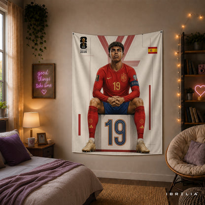 Lamine Yamal Spain 2026 Wall Tapestry | Premium Heavyweight Jute Fabric Wall Hanging