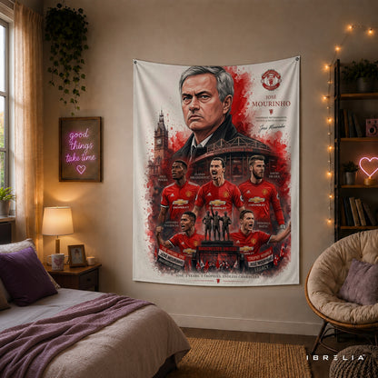 José Mourinho Manchester United Legend Wall Tapestry | Premium Heavyweight Jute Fabric Wall Hanging