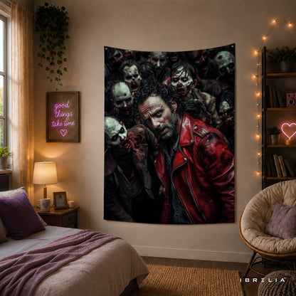 Rick Grimes Walker Horde The Walking Dead Wall Tapestry | Premium Heavyweight Jute Fabric Wall Hanging