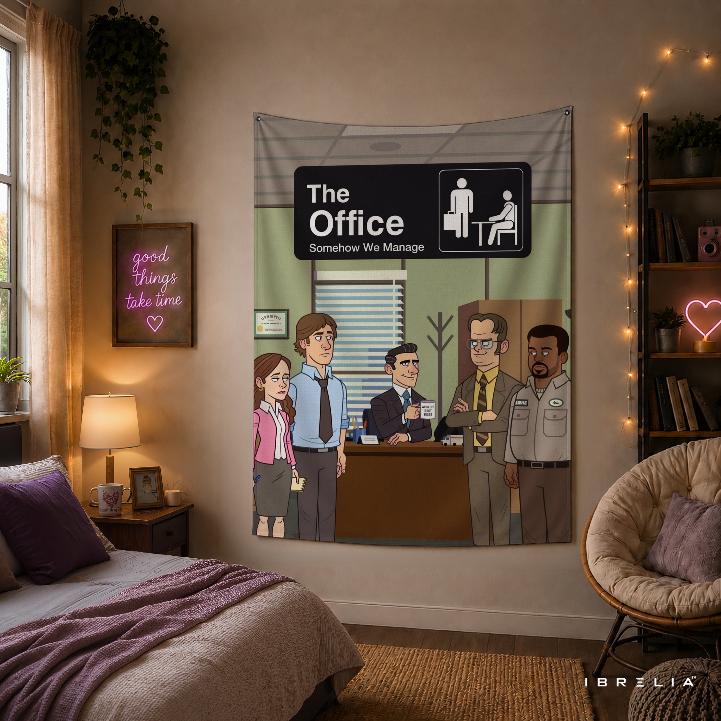 The Office Somehow We Manage Wall Tapestry | Premium Heavyweight Jute Fabric Wall Hanging