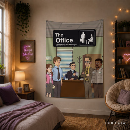 The Office Somehow We Manage Wall Tapestry | Premium Heavyweight Jute Fabric Wall Hanging