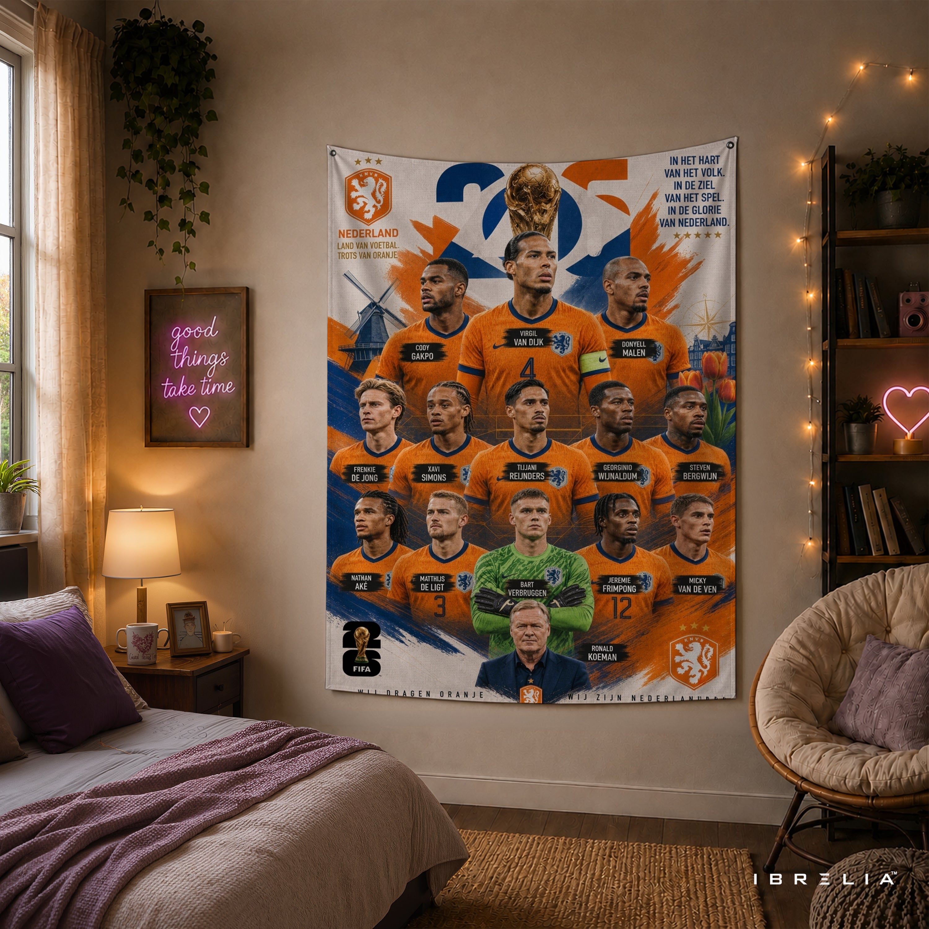 Netherlands National Football Team Legends Wall Tapestry | Premium Heavyweight Jute Fabric Wall Hanging