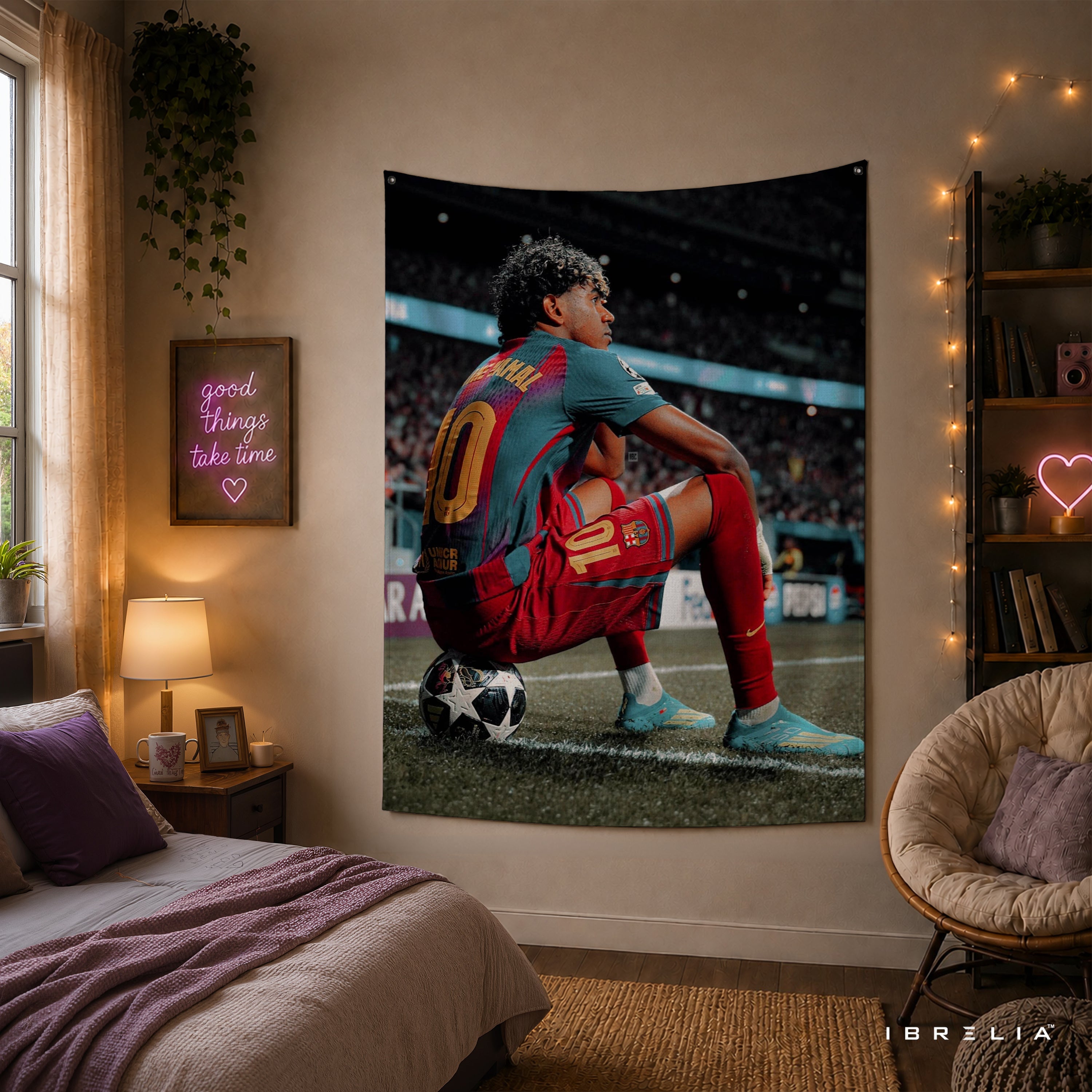 Lamine Yamal Barcelona Stadium Wall Tapestry | Premium Heavyweight Jute Fabric Wall Hanging