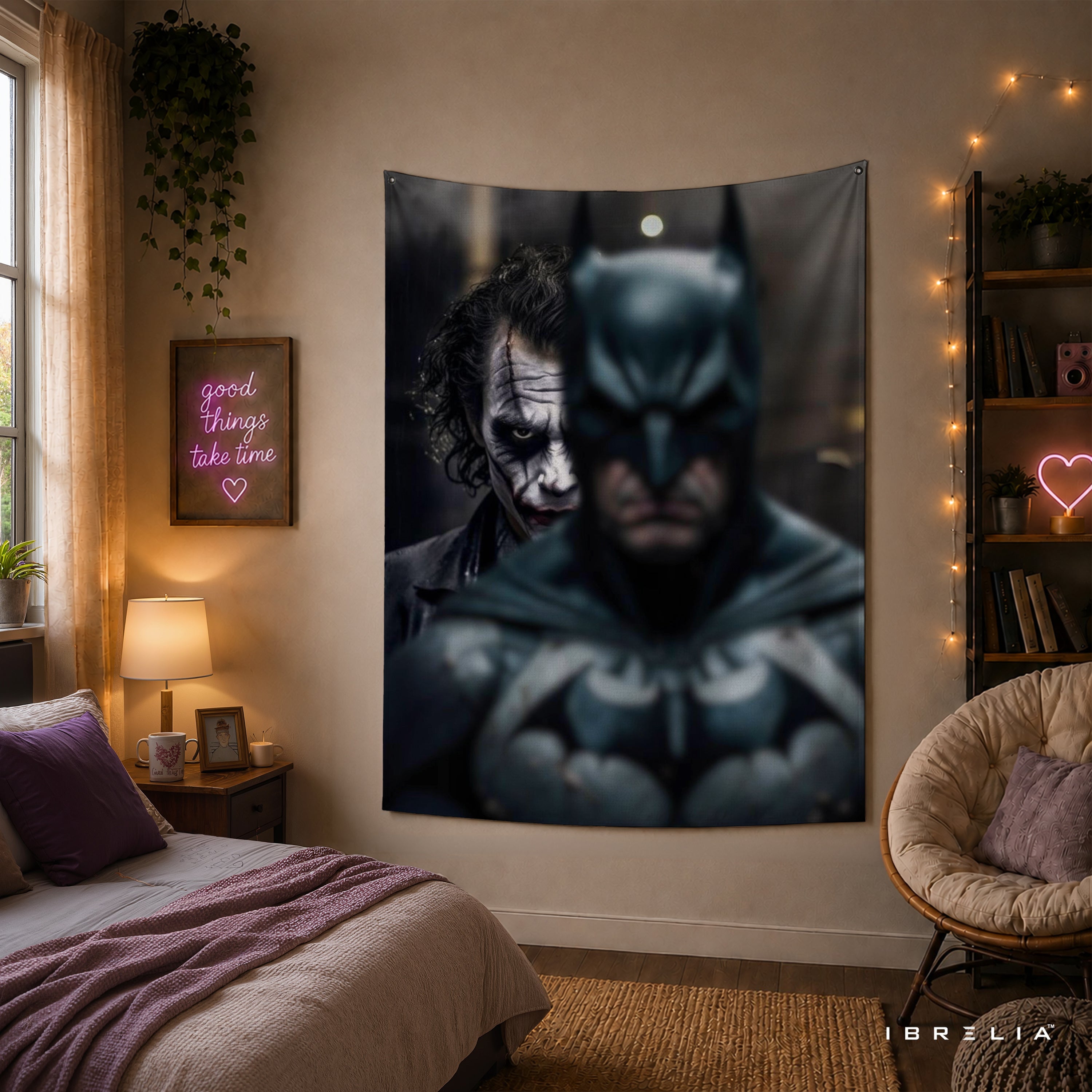 Batman & Joker Dual Portrait Wall Tapestry – Premium Superhero Movie Wall Hanging & Home Decor in Pakistan