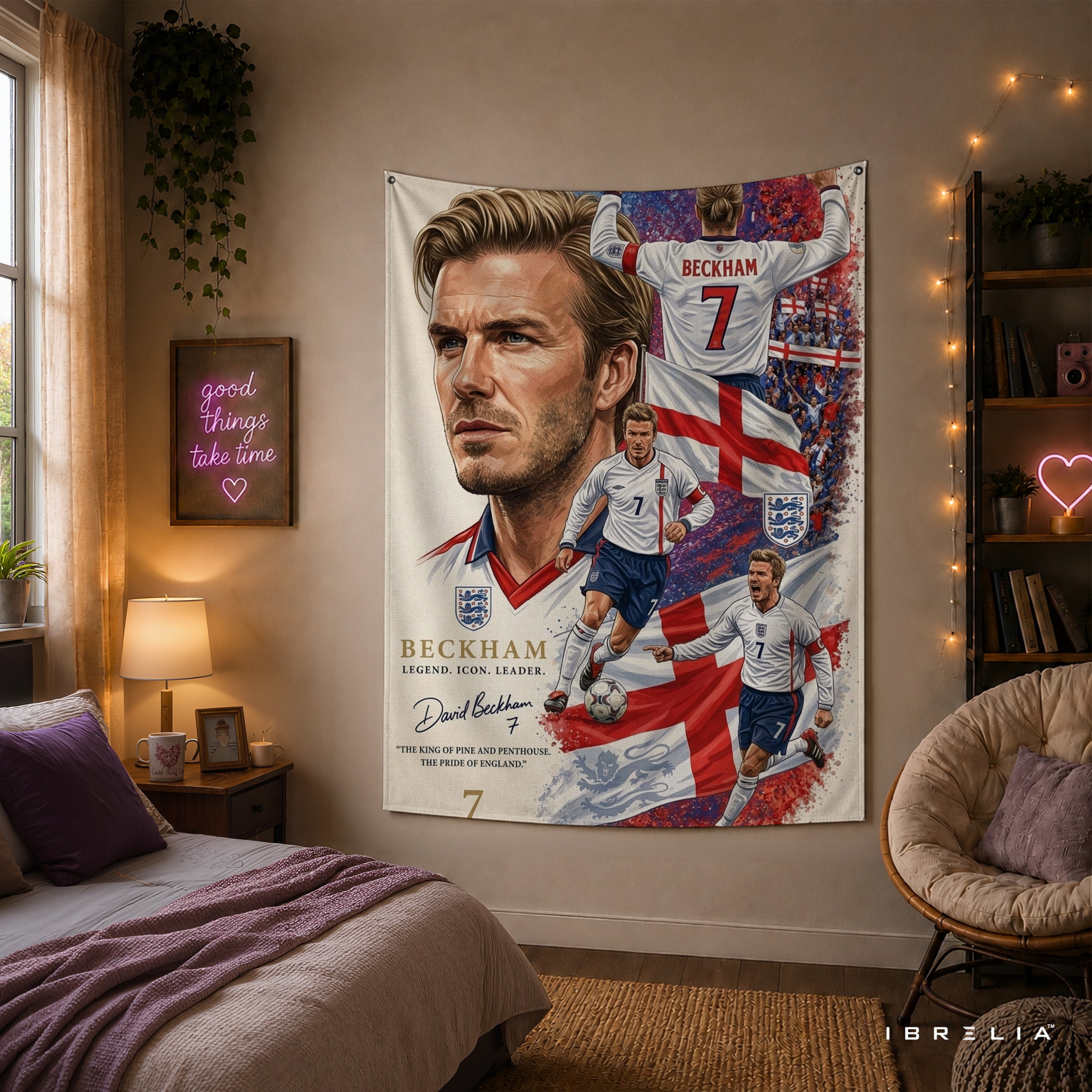 David Beckham England Legend Wall Tapestry | Premium Heavyweight Jute Fabric Wall Hanging