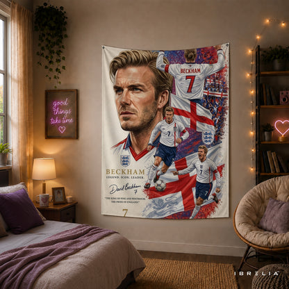 David Beckham England Legend Wall Tapestry | Premium Heavyweight Jute Fabric Wall Hanging