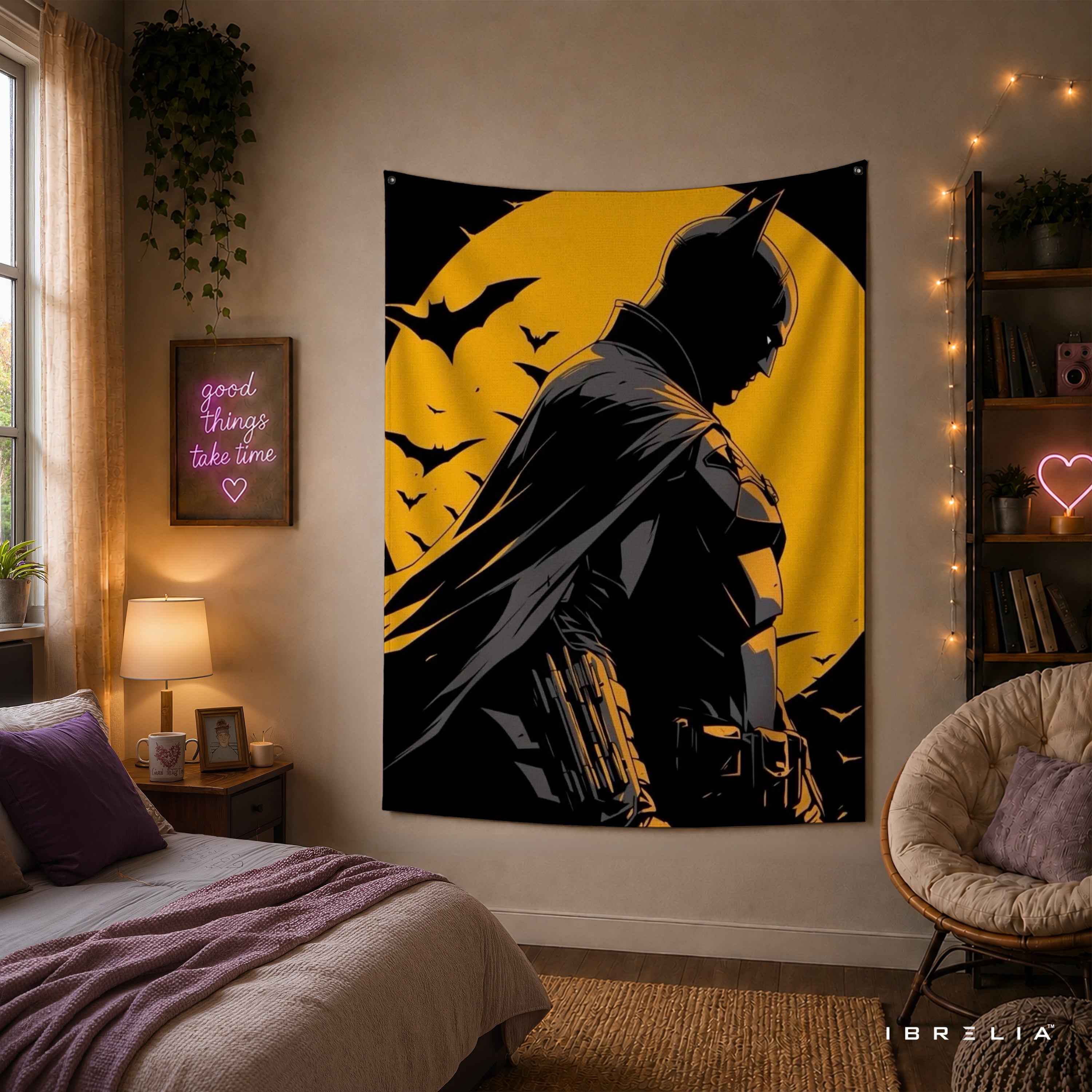 Batman Dark Moon Silhouette Wall Tapestry – Premium Superhero Wall Hanging & Home Decor in Pakistan