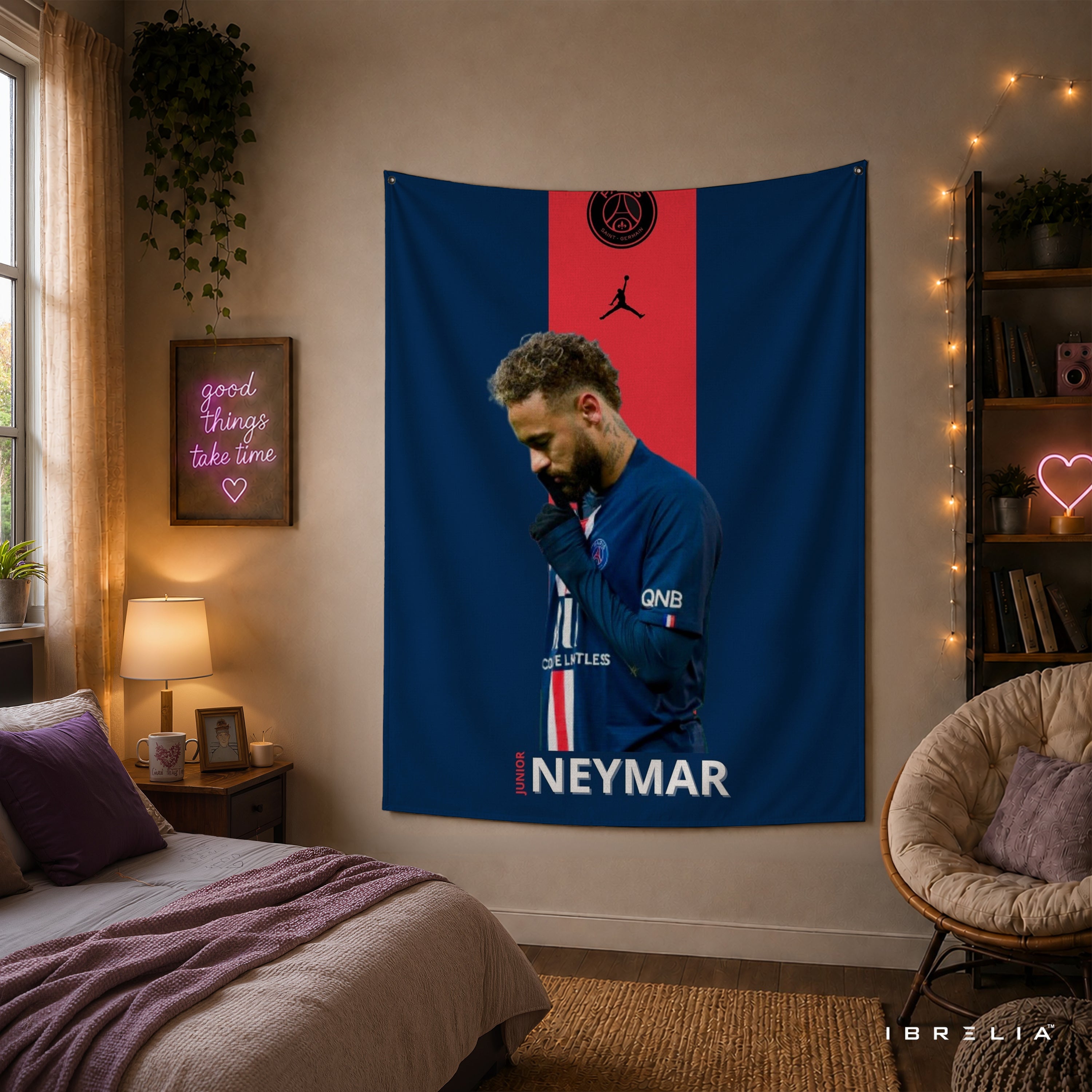 Neymar PSG Minimalist Wall Tapestry | Premium Heavyweight Jute Fabric Wall Hanging