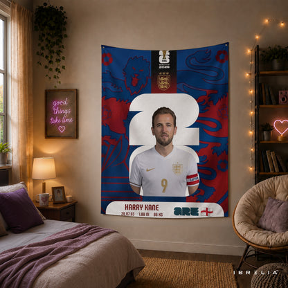 Harry Kane England World Cup 2026 Wall Tapestry | Premium Heavyweight Jute Fabric Wall Hanging