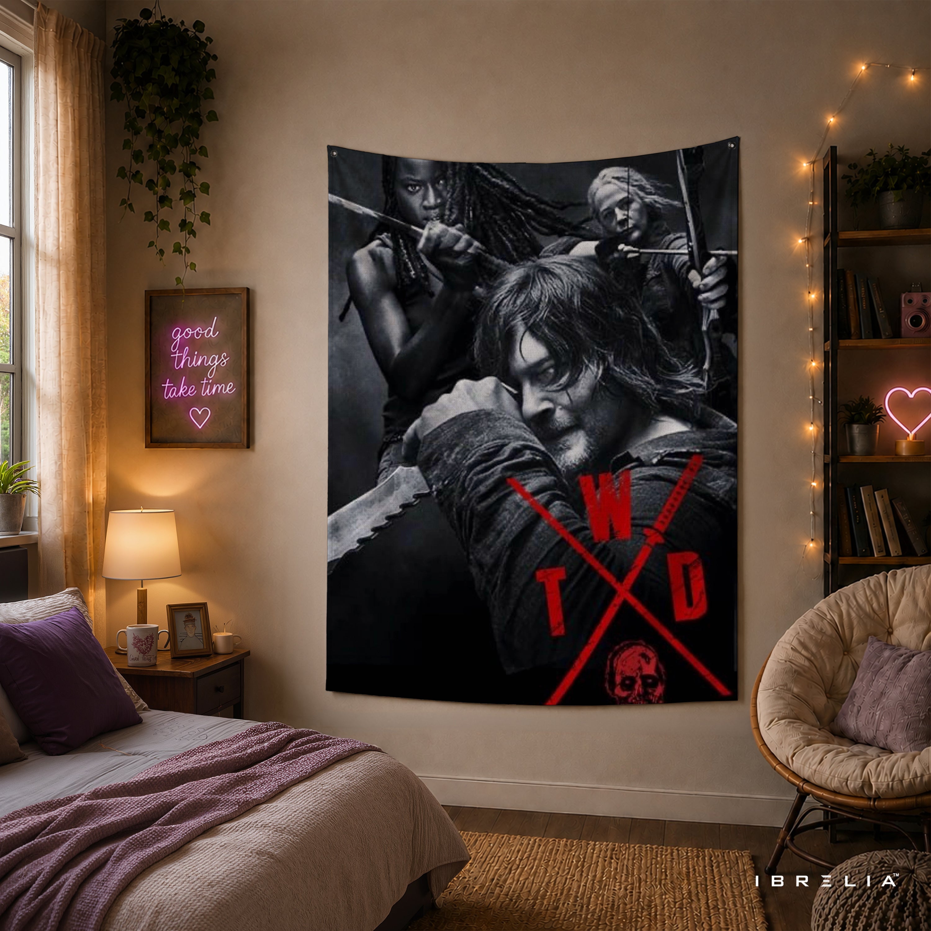 The Walking Dead Heroes Wall Tapestry | Premium Heavyweight Jute Fabric Wall Hanging