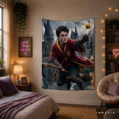 Harry Potter Golden Snitch Quidditch Wall Tapestry – Premium Fantasy Wall Hanging & Home Decor in Pakistan