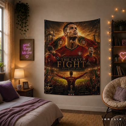 Cristiano Ronaldo The Last Fight Wall Tapestry | Premium Heavyweight Jute Fabric Wall Hanging