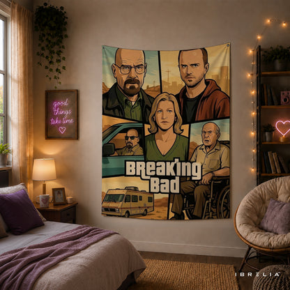 Breaking Bad Vintage Character Collage Wall Tapestry – Walter White & Jesse Pinkman Artwork