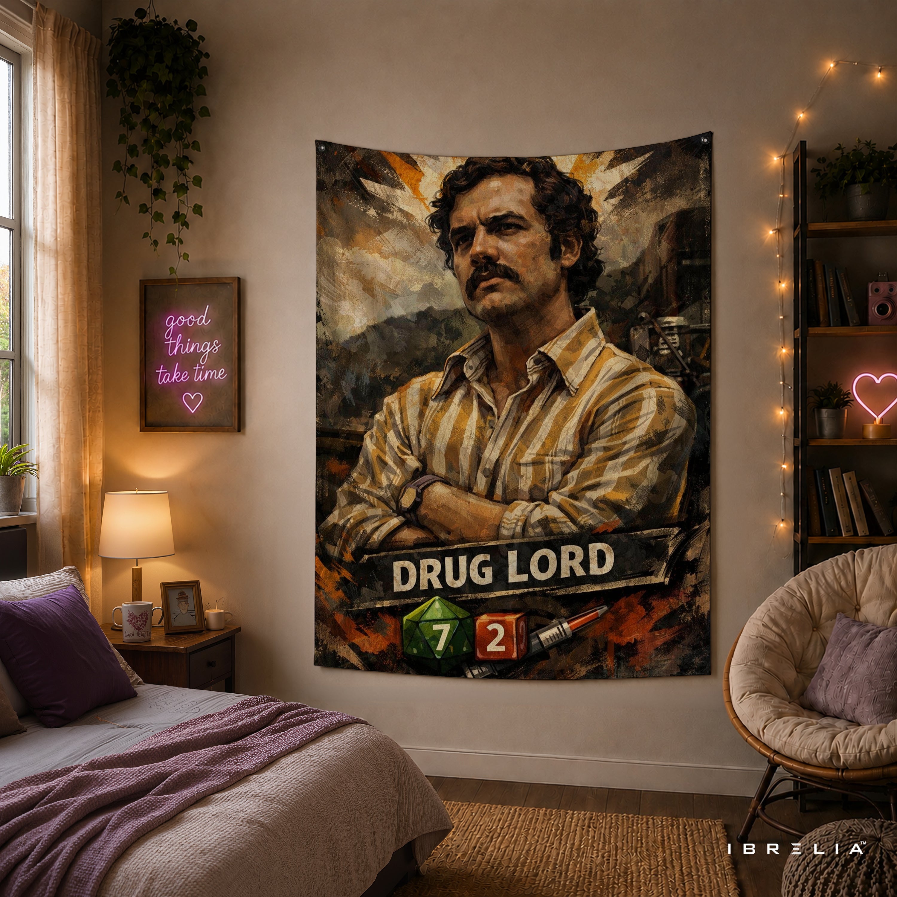 Pablo Escobar Drug Lord Wall Tapestry | Premium Heavyweight Jute Fabric Wall Hanging