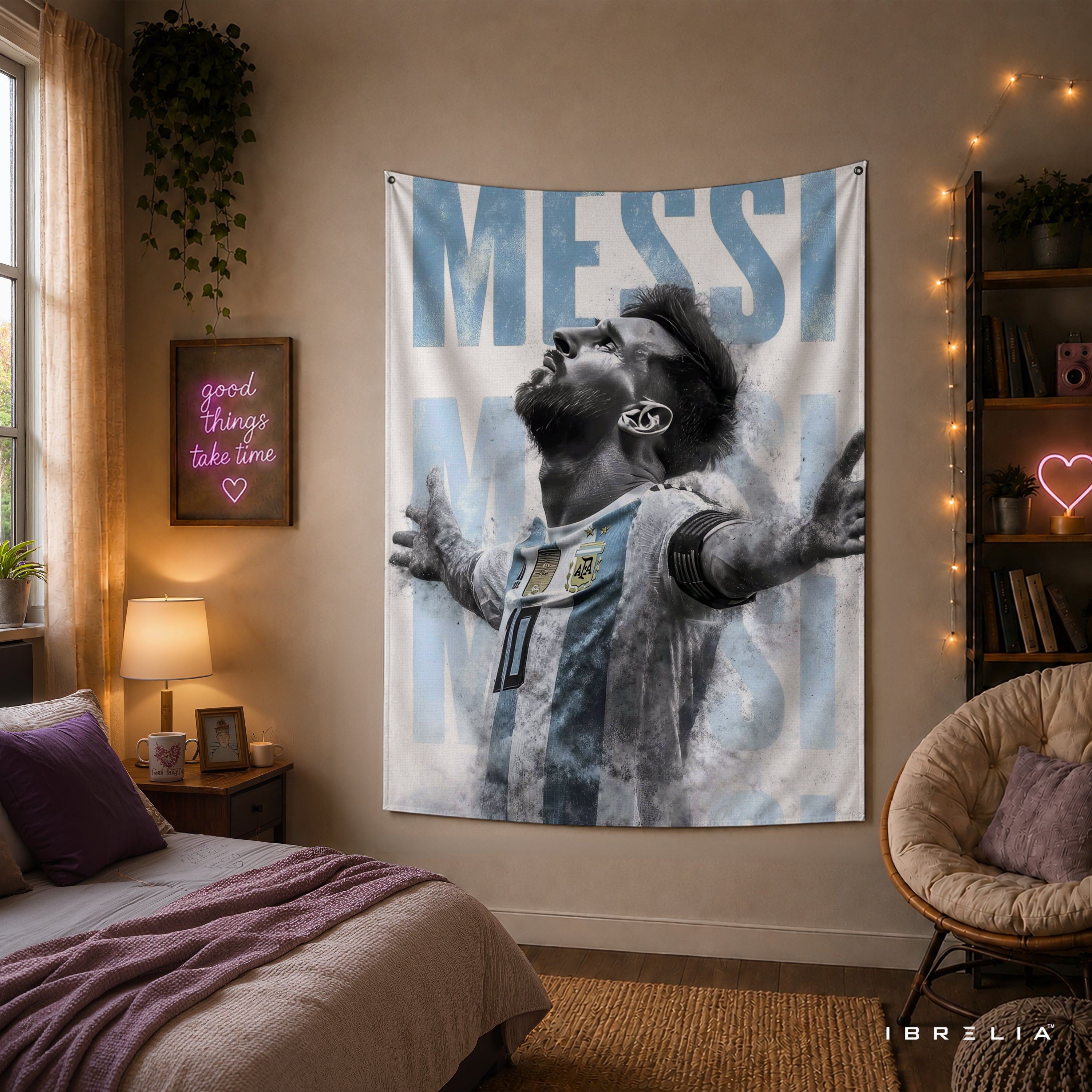 Lionel Messi Argentina Wall Tapestry | Premium Heavyweight Jute Fabric Wall Hanging