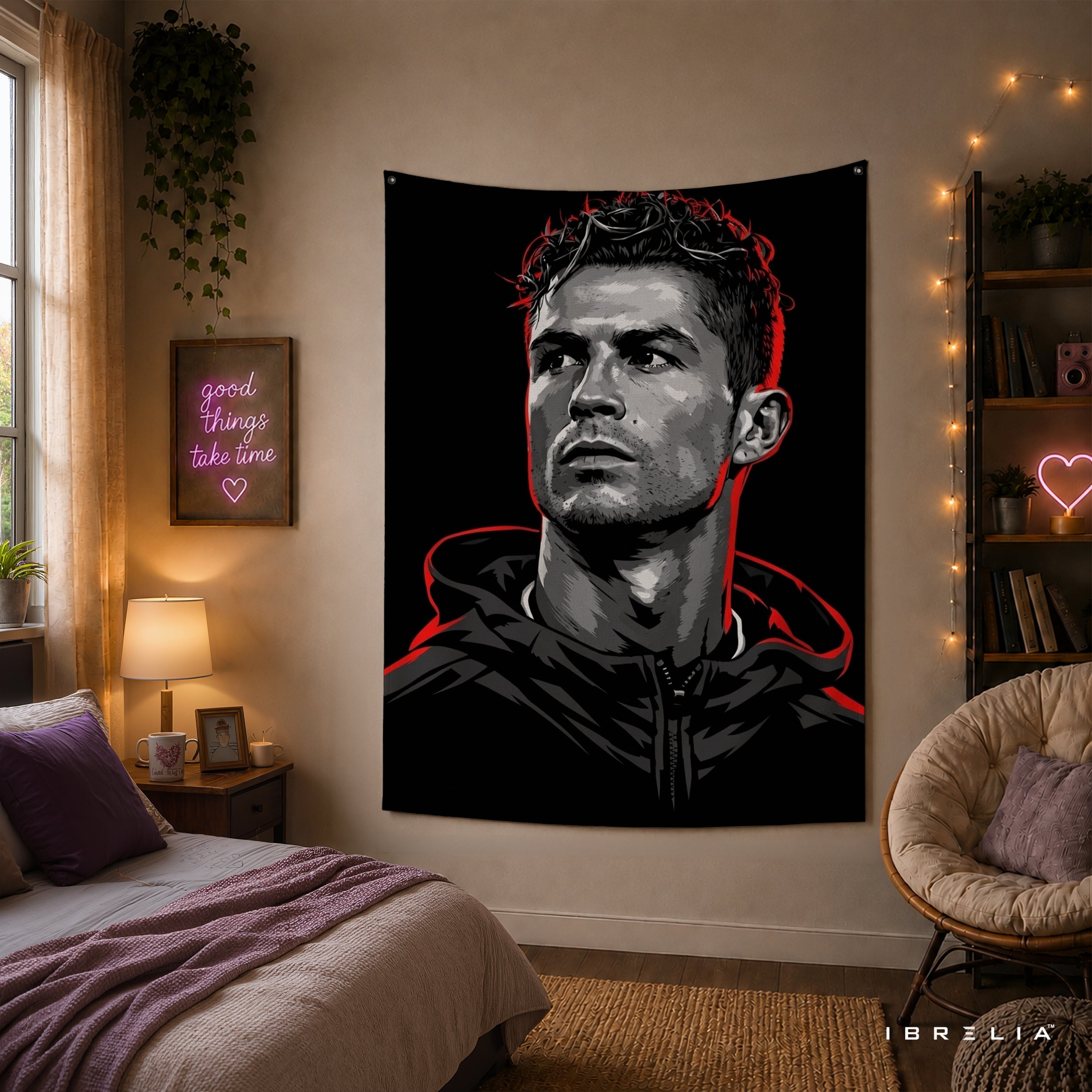 Cristiano Ronaldo Street Art Wall Tapestry | Premium Heavyweight Jute Fabric Wall Hanging