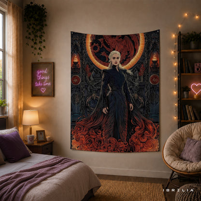Daenerys Targaryen Game of Thrones Wall Tapestry | Premium Heavyweight Jute Fabric Wall Hanging