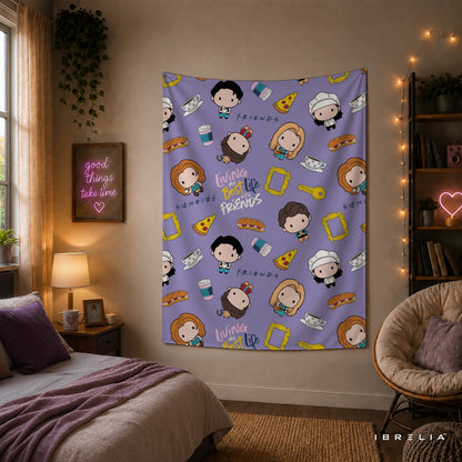 Friends Cute Cartoon Characters Wall Tapestry – Kawaii Sitcom Pattern Wall Hanging