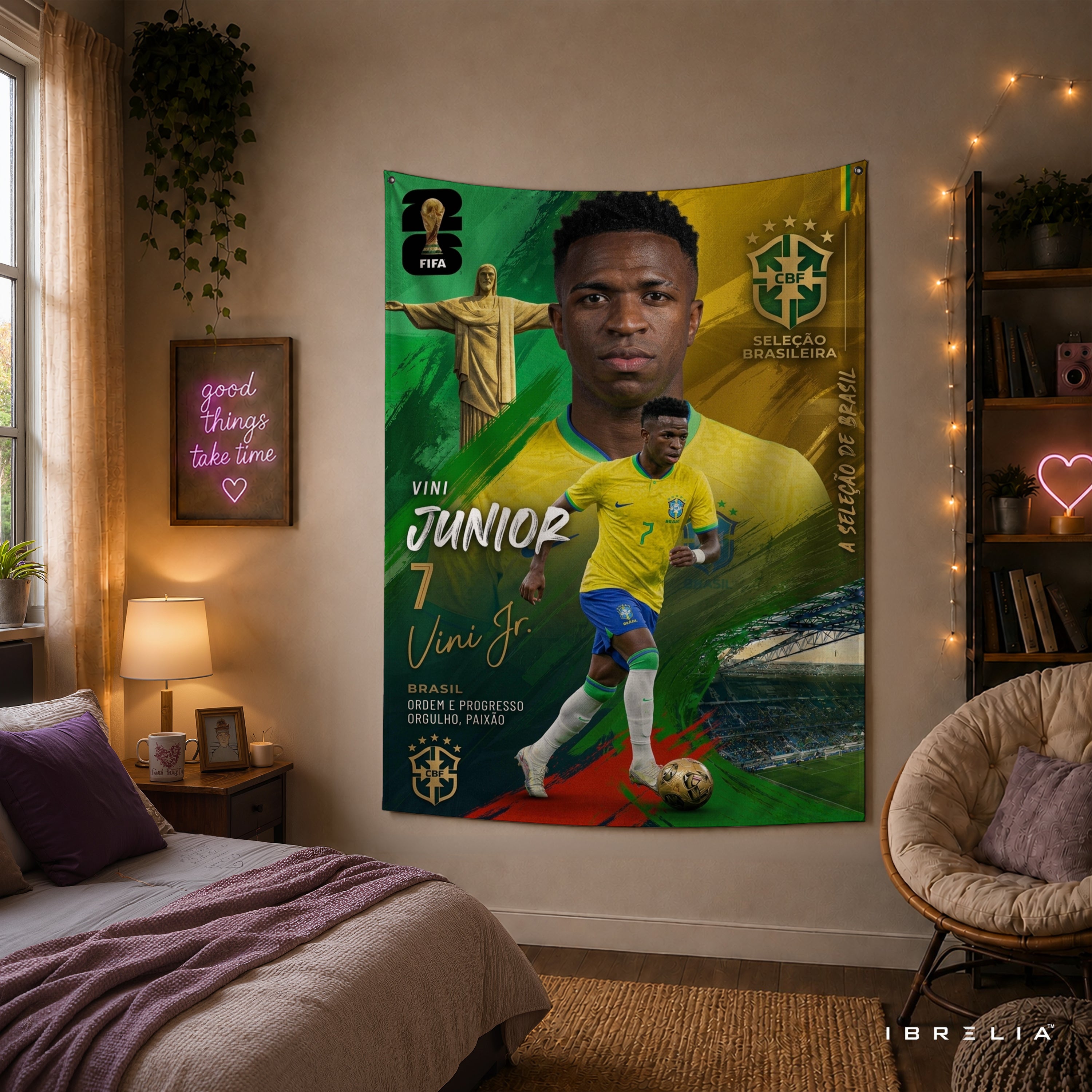 Vinícius Júnior Brazil Champion Edition Wall Tapestry | Premium Heavyweight Jute Fabric Wall Hanging
