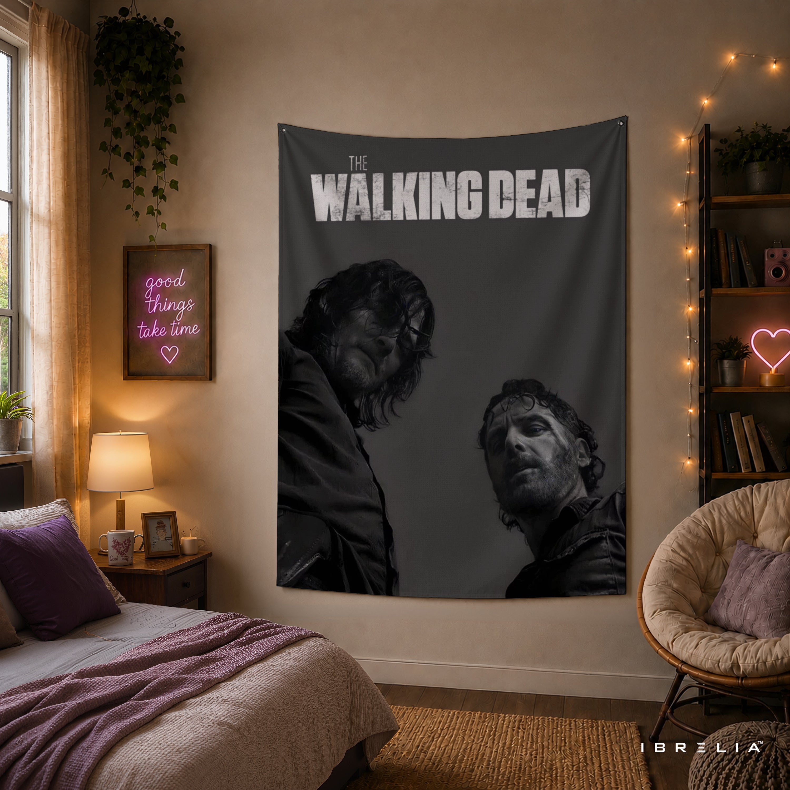 Rick Grimes & Daryl Dixon The Walking Dead Wall Tapestry | Premium Heavyweight Jute Fabric Wall Hanging