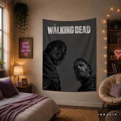Rick Grimes & Daryl Dixon The Walking Dead Wall Tapestry | Premium Heavyweight Jute Fabric Wall Hanging