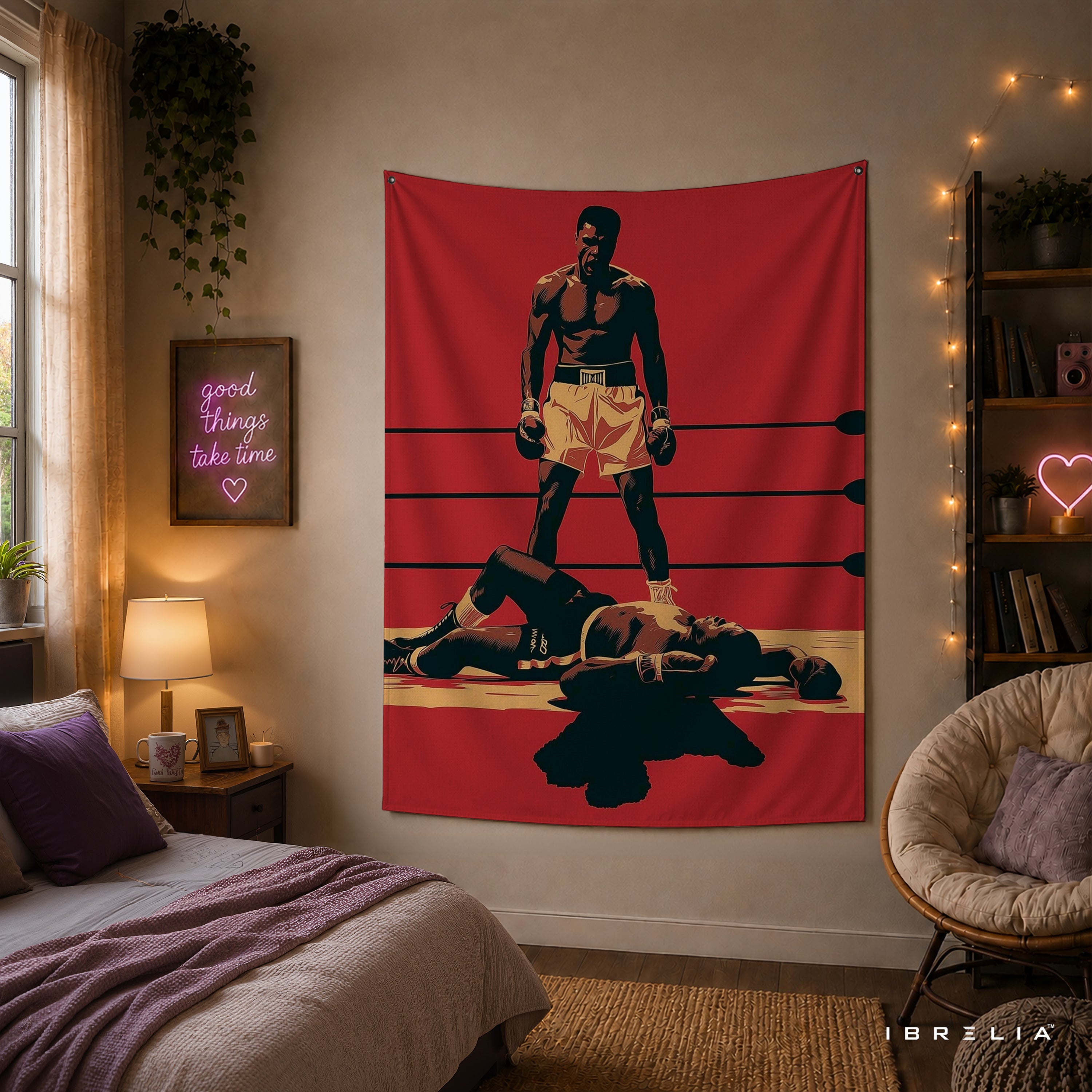 Muhammad Ali Iconic Knockout Wall Tapestry | Premium Heavyweight Jute Fabric Wall Hanging