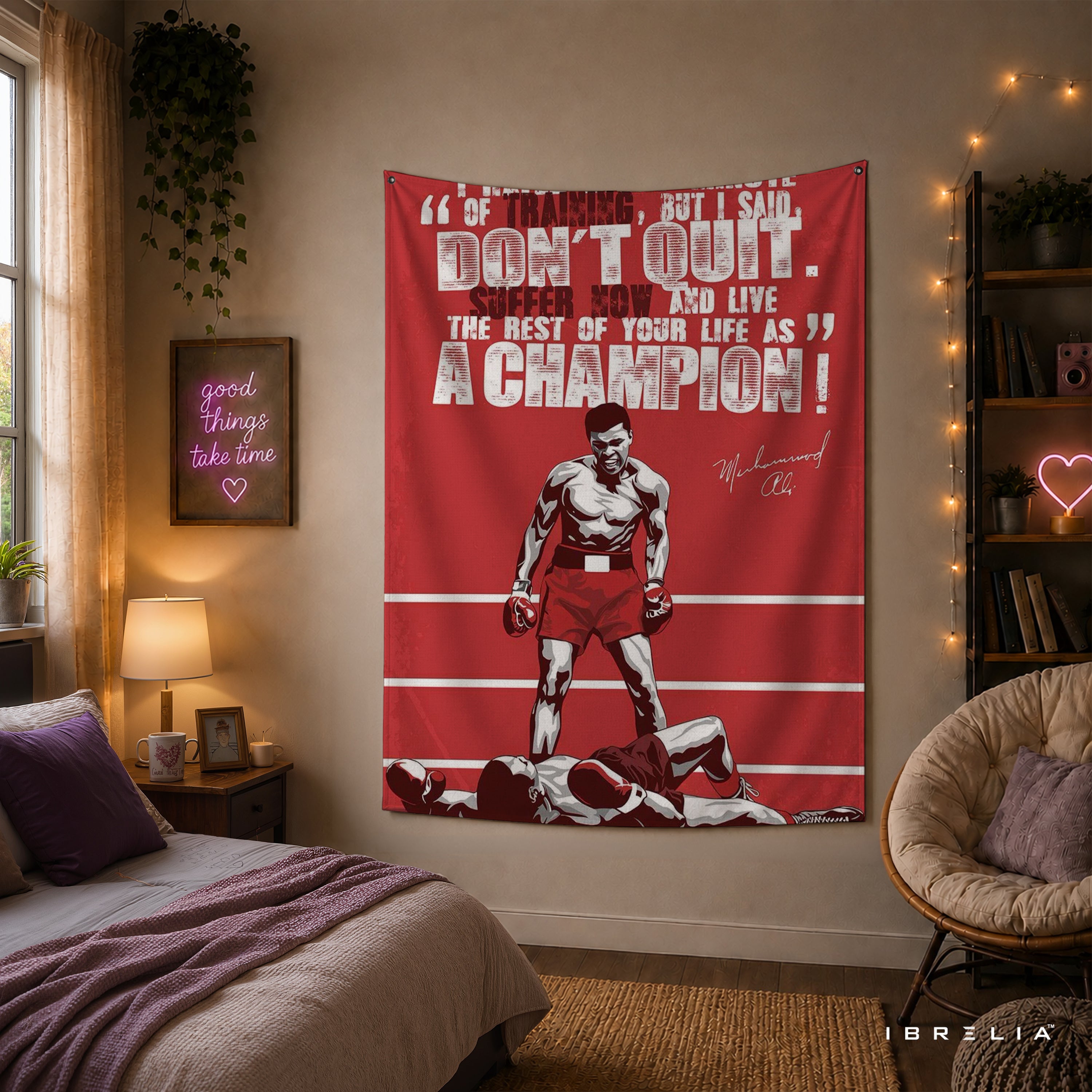 Muhammad Ali Champion Mindset Wall Tapestry | Premium Heavyweight Jute Fabric Wall Hanging