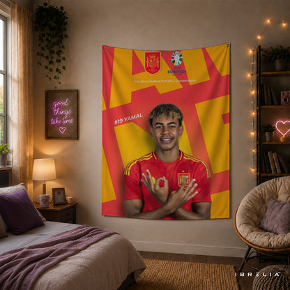 Lamine Yamal Spain National Team Wall Tapestry | Premium Heavyweight Jute Fabric Wall Hanging