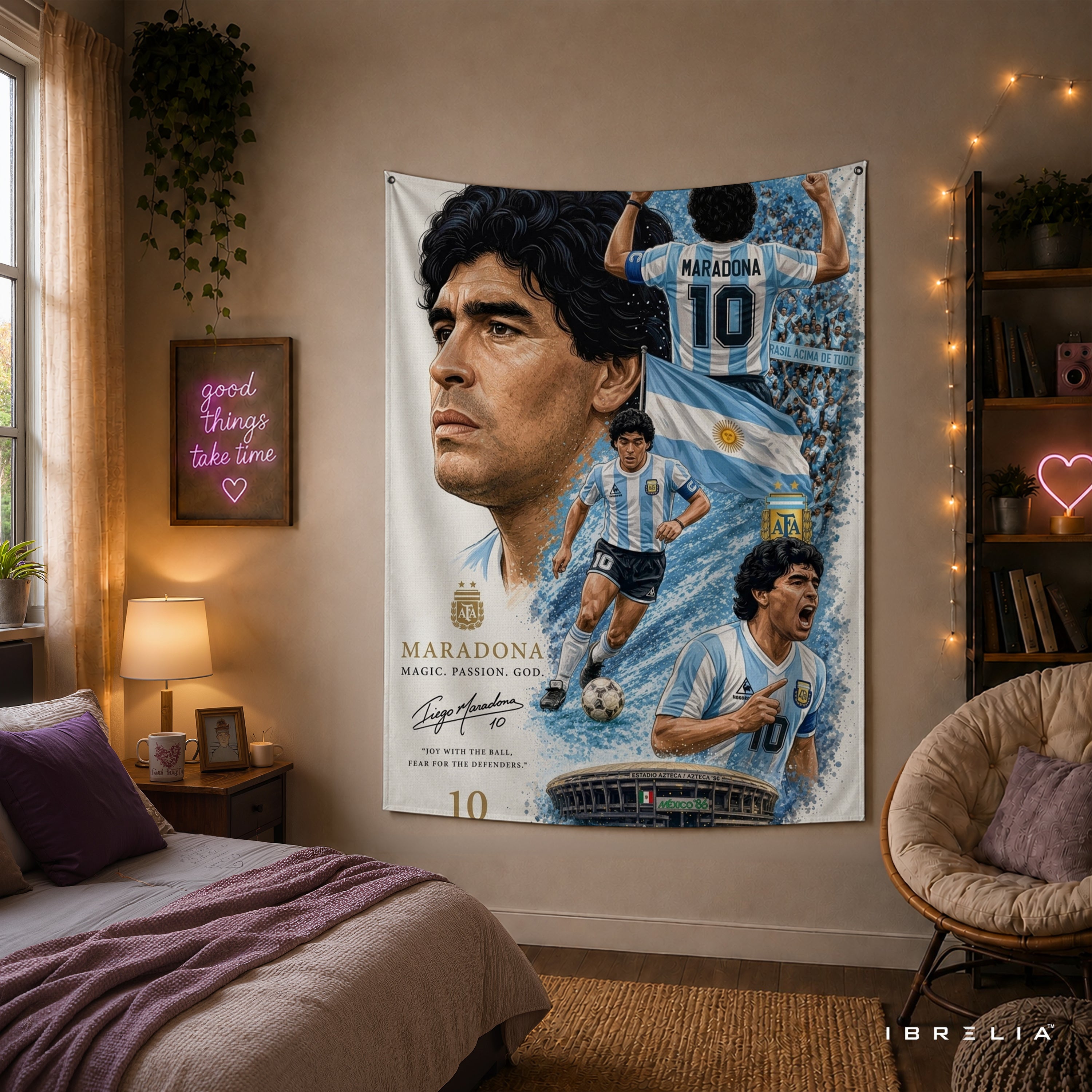 Diego Maradona Argentina Legend Wall Tapestry | Premium Heavyweight Jute Fabric Wall Hanging