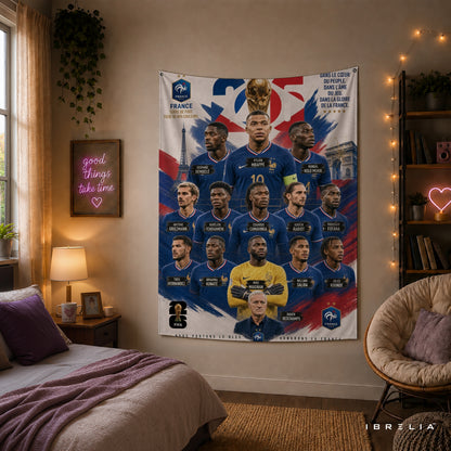 France National Football Team Champions Wall Tapestry | Premium Heavyweight Jute Fabric Wall Hanging