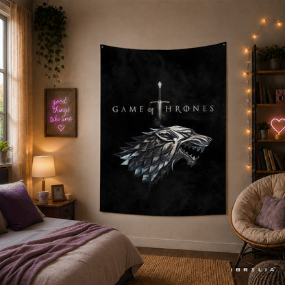 House Stark Sigil Game of Thrones Wall Tapestry | Premium Heavyweight Jute Fabric Wall Hanging