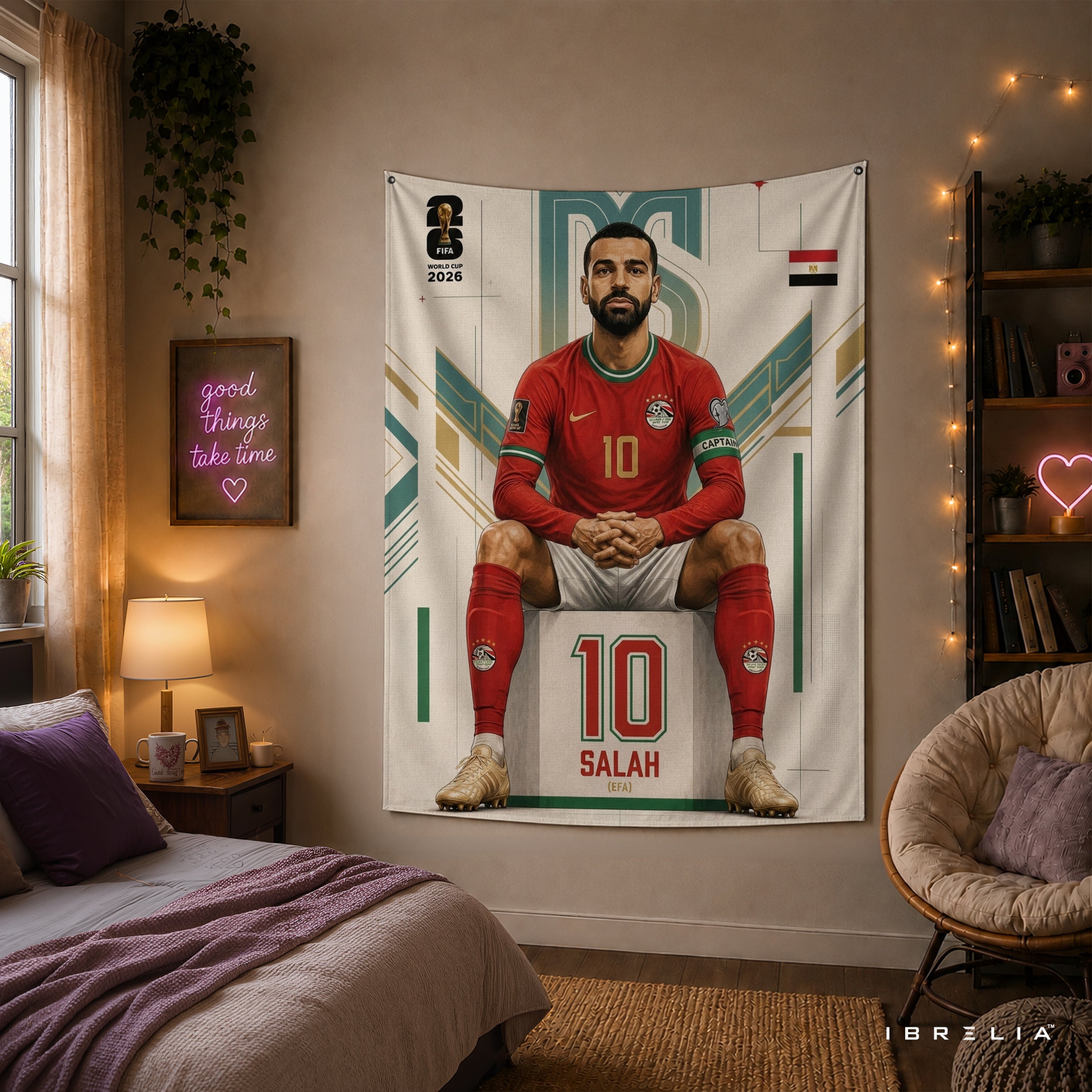 Mohamed Salah Egypt 2026 Wall Tapestry | Premium Heavyweight Jute Fabric Wall Hanging