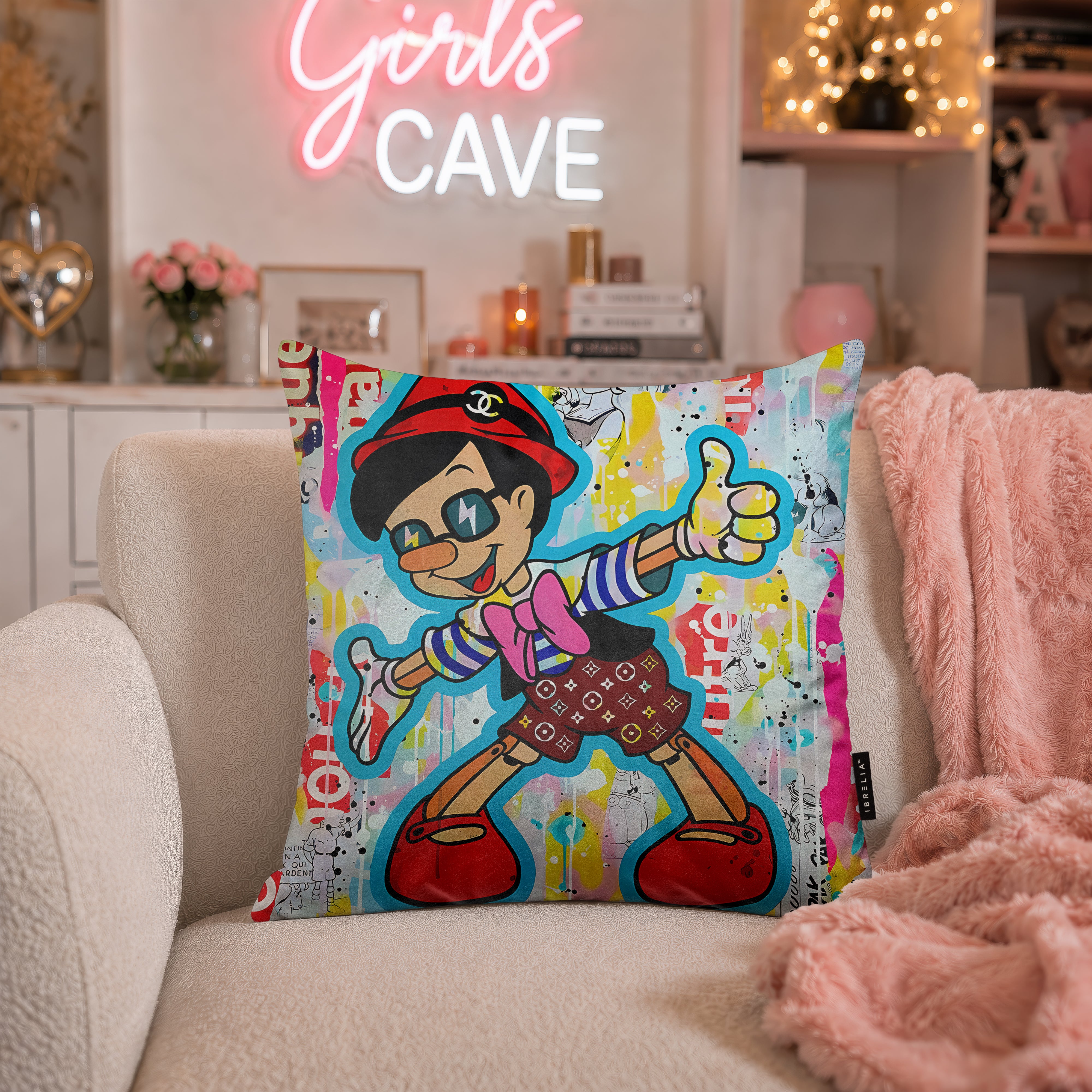Pinocchio Pop Art Cushion | Premium Velvet Suede | Double-Sided Print