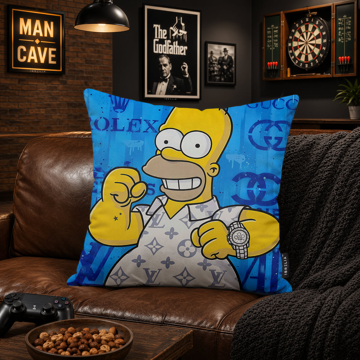 Homer Simpson Luxury Fashion Pop Art Cushion | Premium Velvet Suede | Double-Sided Print