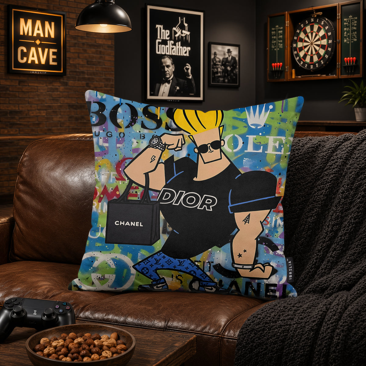Johnny Bravo Luxury Shopping Fashion Pop Art Cushion | Premium Velvet Suede | Double-Sided Print