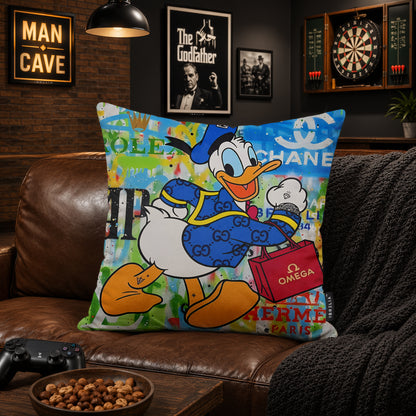 Donald Duck Luxury Shopping Pop Art Cushion | Premium Velvet Suede | Double-Sided Print