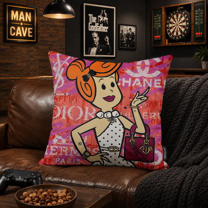 Wilma Flintstone Luxury Fashion Pop Art Cushion | Premium Velvet Suede | Double-Sided Print