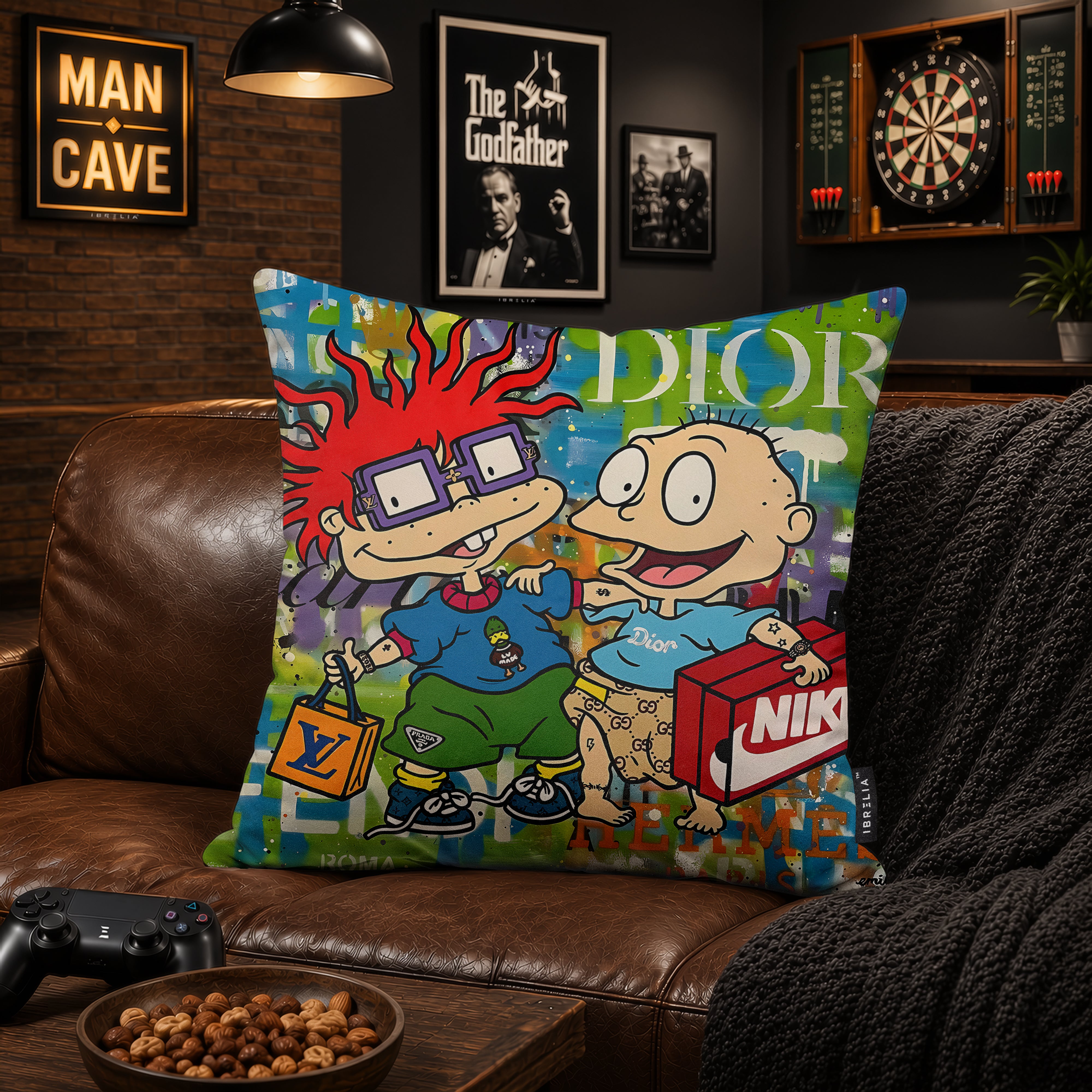 Rugrats Chuckie & Tommy Luxury Shopping Pop Art Cushion | Premium Velvet Suede | Double-Sided Print