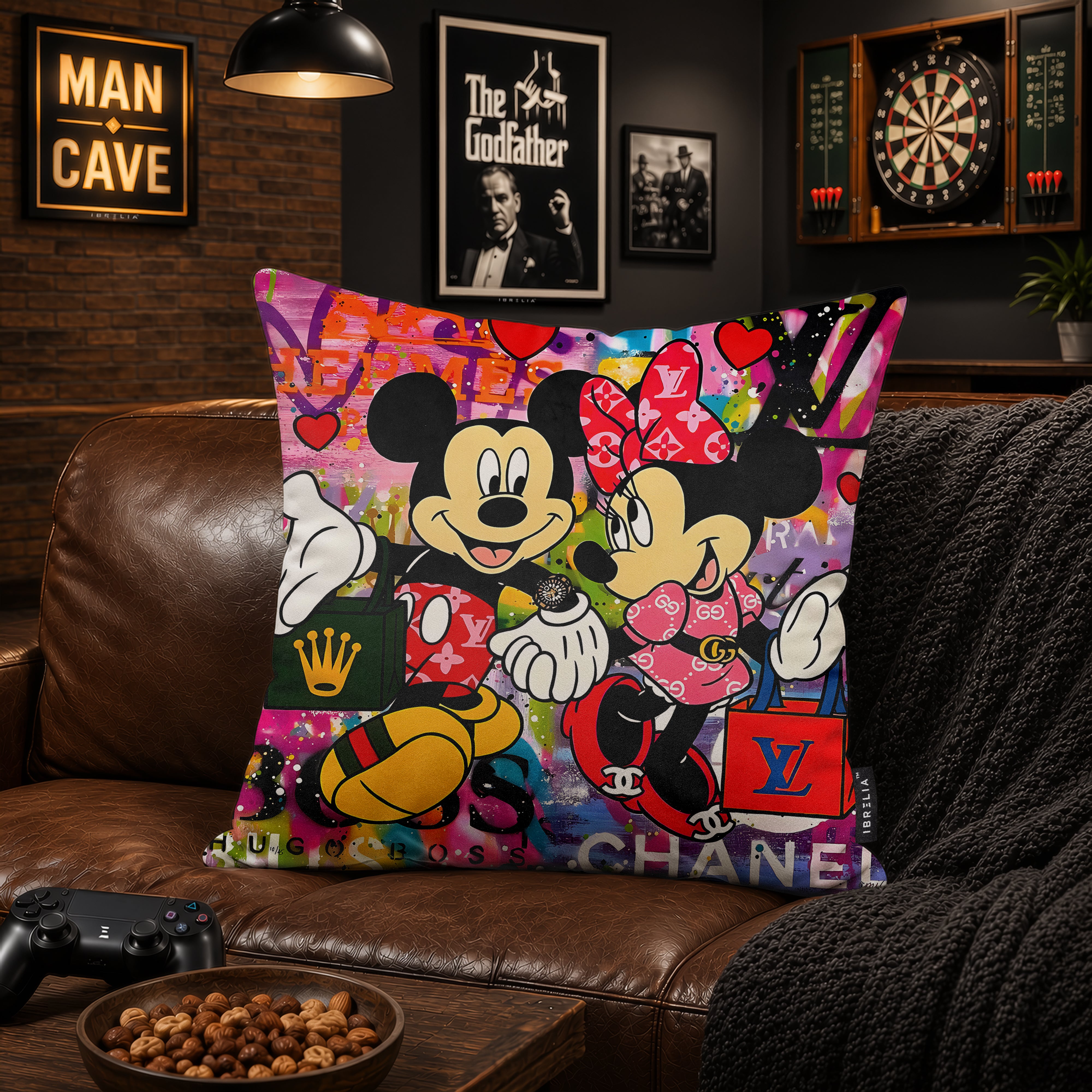 Mickey & Minnie Luxury Love Pop Art Cushion | Premium Velvet Suede | Double-Sided Print