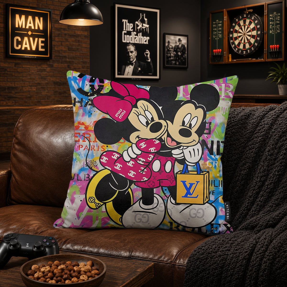 Mickey & Minnie Luxury Embrace Pop Art Cushion | Premium Velvet Suede | Double-Sided Print