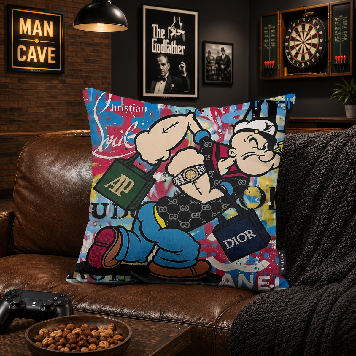 Popeye Luxury Shopping Pop Art Cushion | Premium Velvet Suede | Double-Sided Print