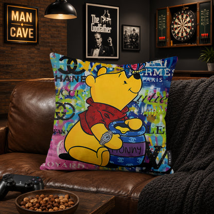 Winnie the Pooh Luxury Honey Pop Art Cushion | Premium Velvet Suede | Double-Sided Print