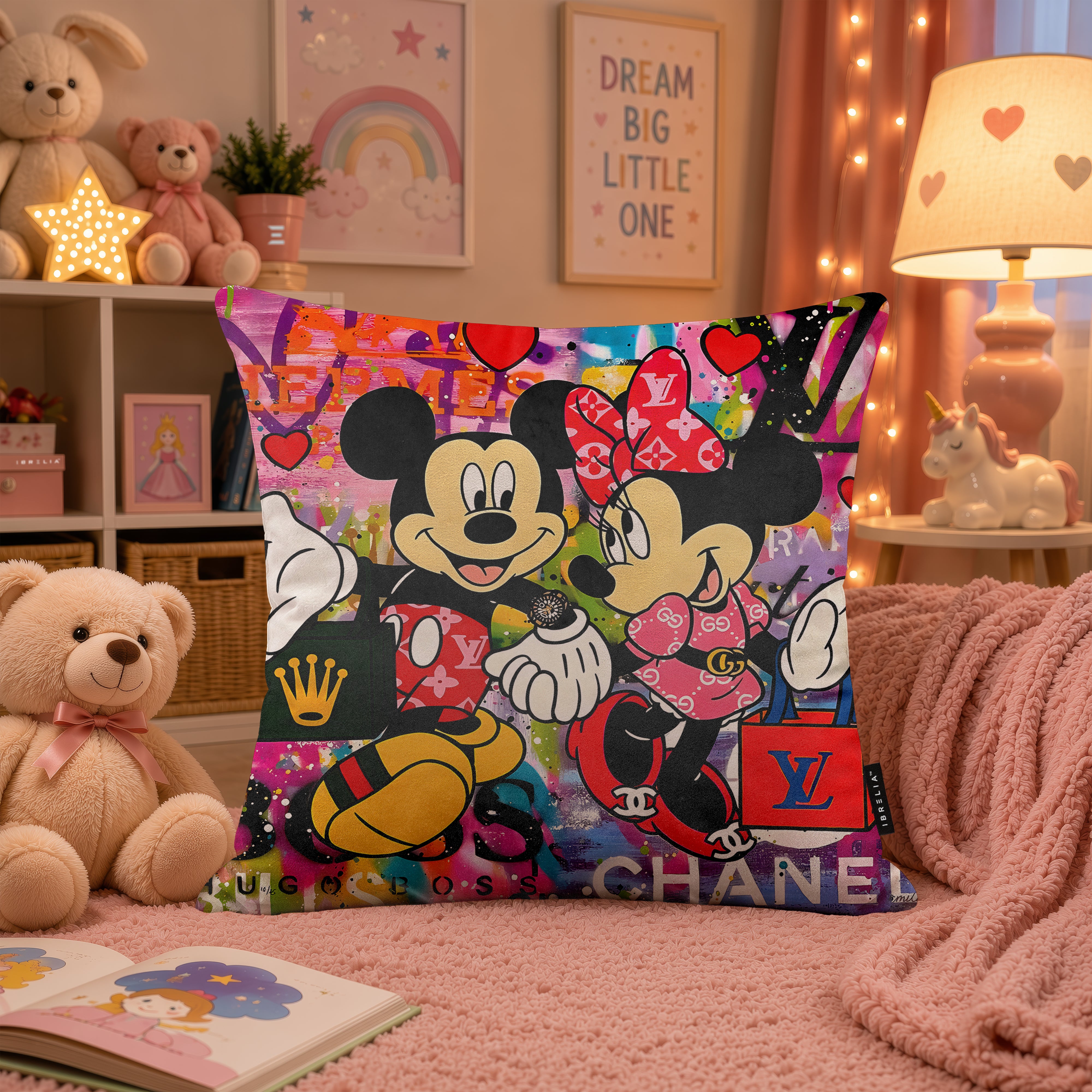Mickey & Minnie Luxury Love Pop Art Cushion | Premium Velvet Suede | Double-Sided Print