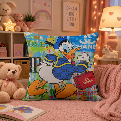 Donald Duck Luxury Shopping Pop Art Cushion | Premium Velvet Suede | Double-Sided Print