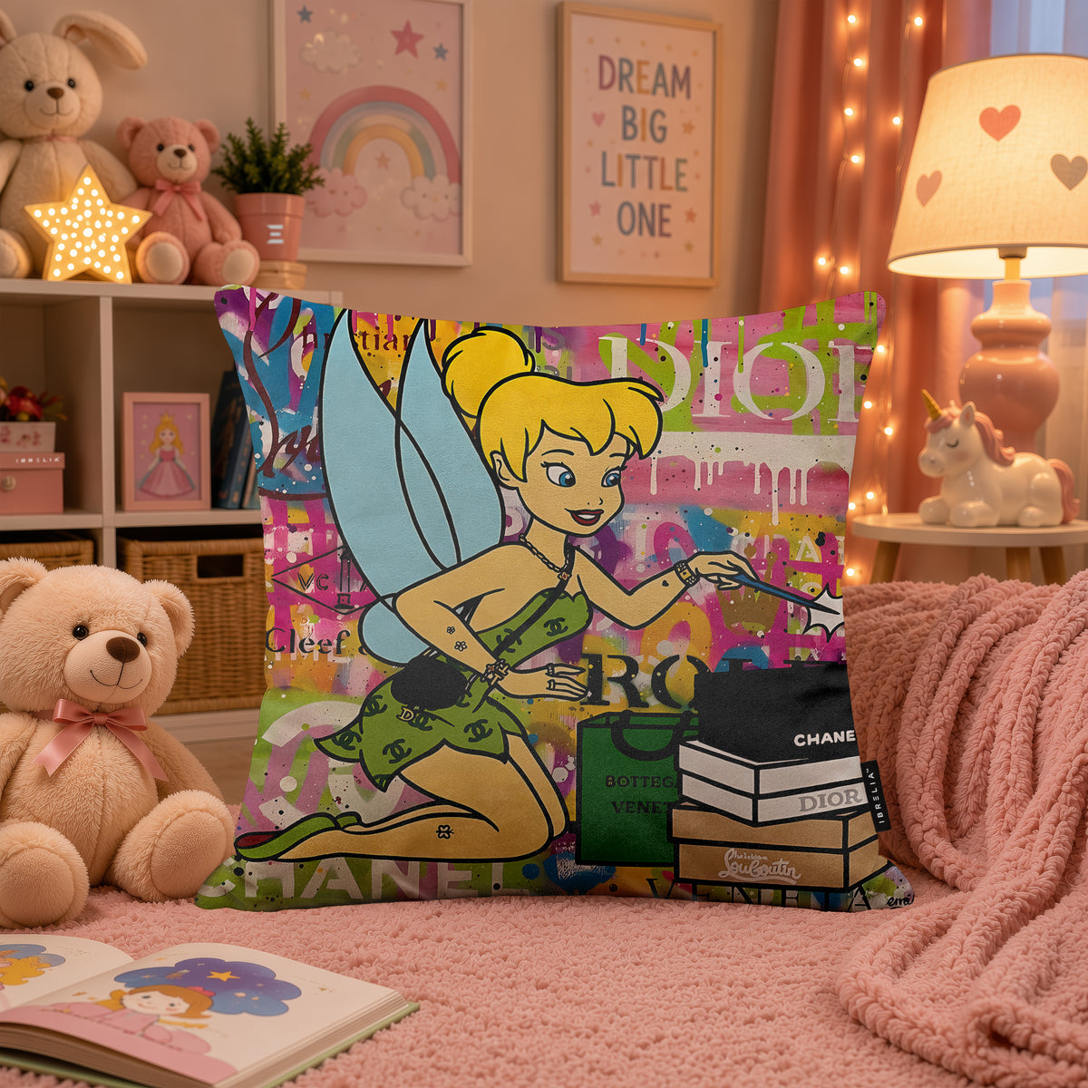 Tinker Bell Luxury Fashion Magic Pop Art Cushion | Premium Velvet Suede | Double-Sided Print