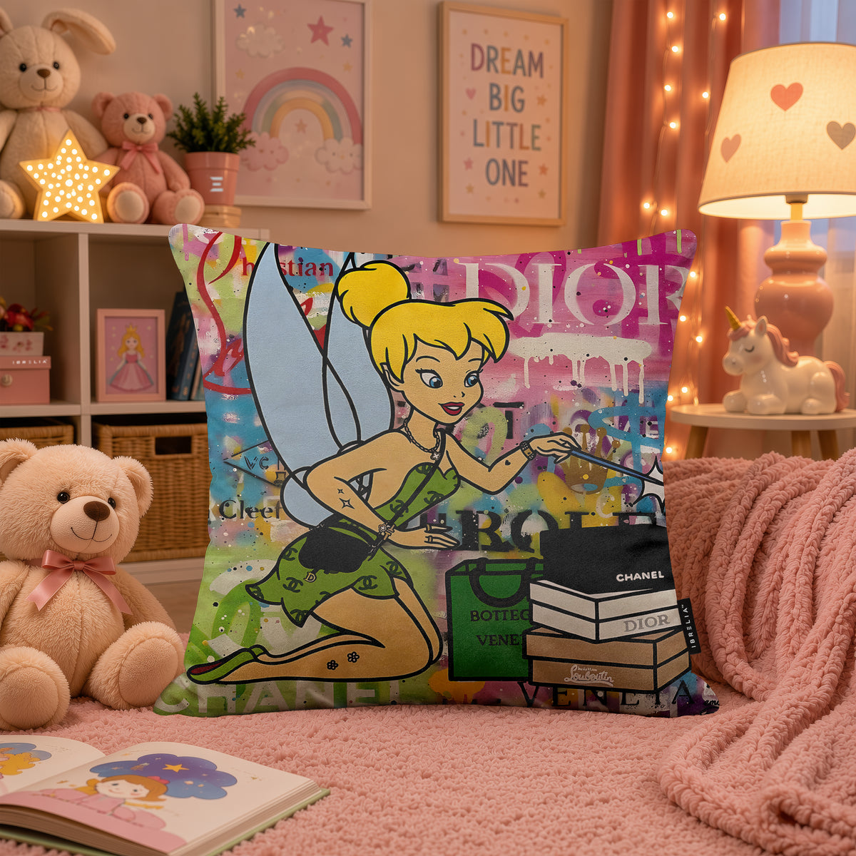 Tinker Bell Luxury Shopping Pop Art Cushion | Premium Velvet Suede | Double-Sided Print