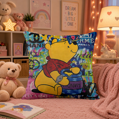 Winnie the Pooh Luxury Honey Pop Art Cushion | Premium Velvet Suede | Double-Sided Print