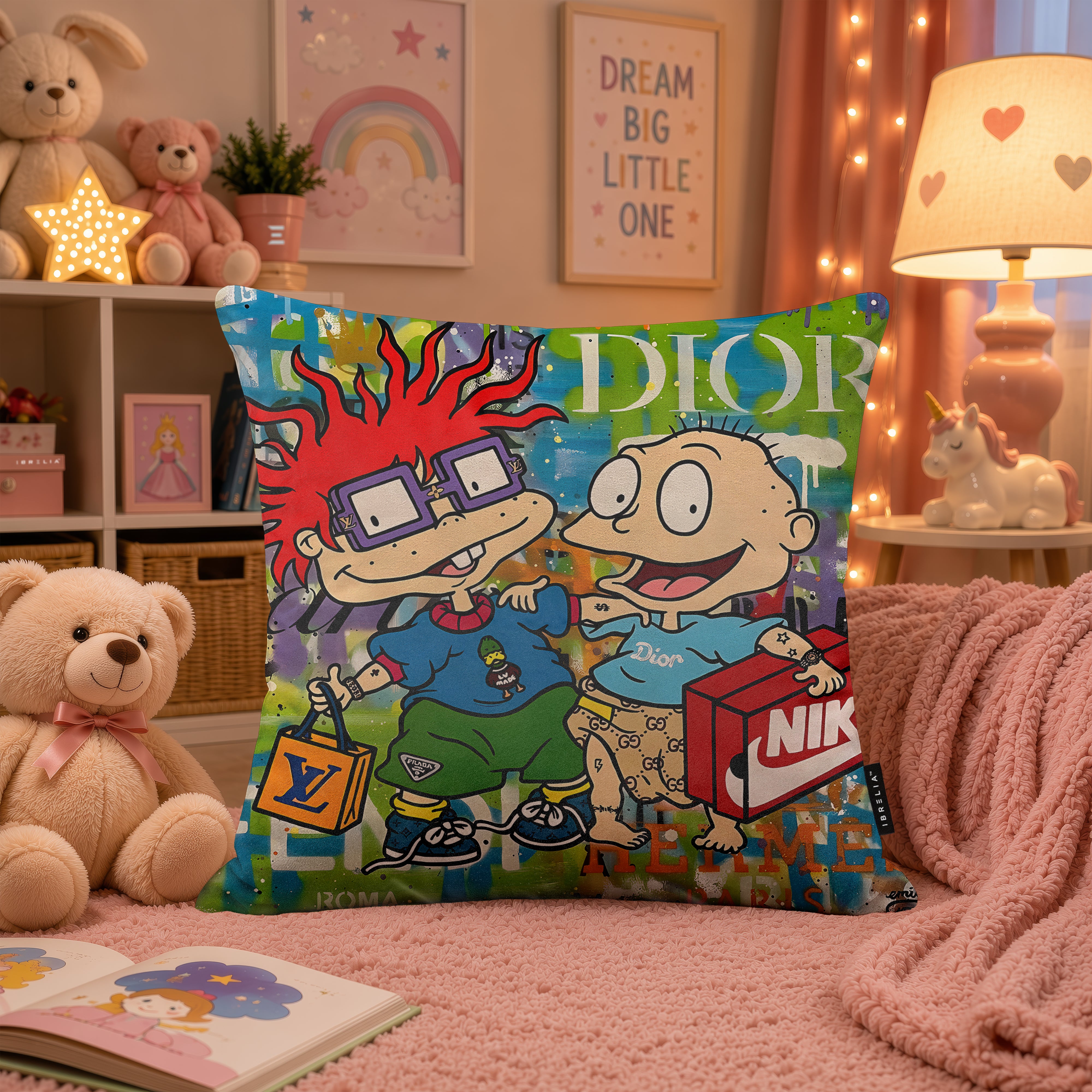 Rugrats Chuckie & Tommy Luxury Shopping Pop Art Cushion | Premium Velvet Suede | Double-Sided Print